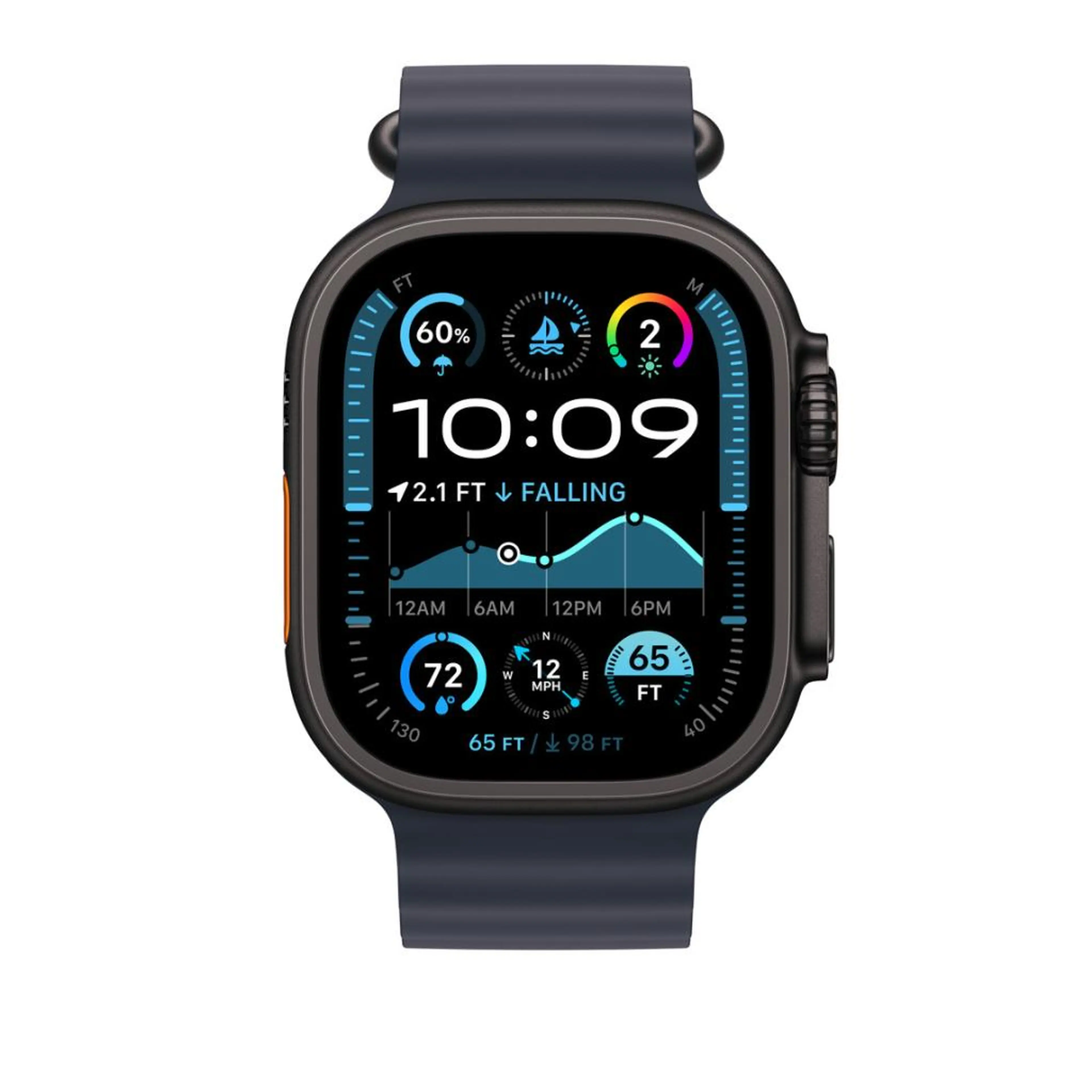Apple Watch 49mm Band: Navy Ocean Band - Black Titanium Finish