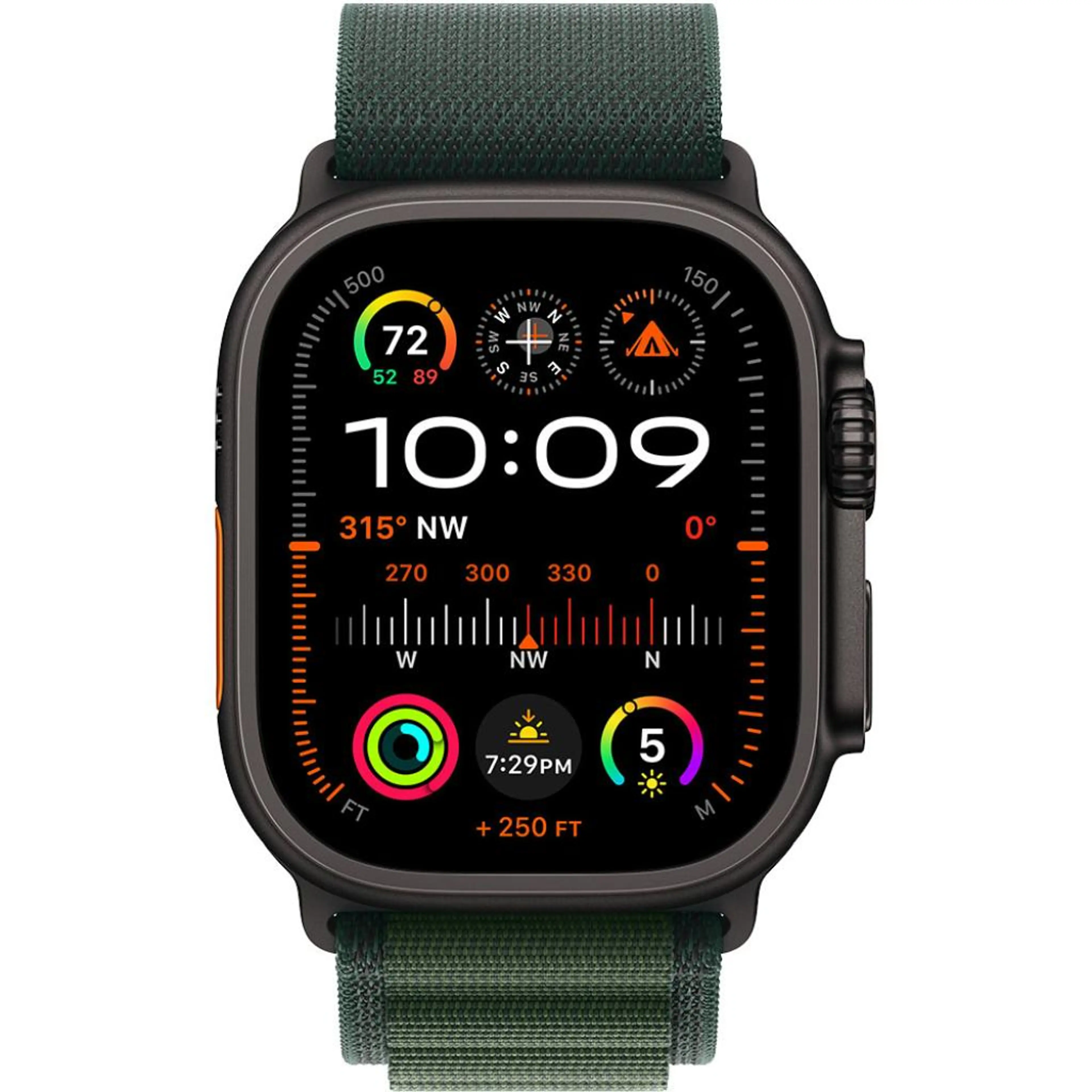 Apple Watch Ultra2 v2 Cellular 49mm Black Titanium Case with Dark Green Alpine Loop - Small
