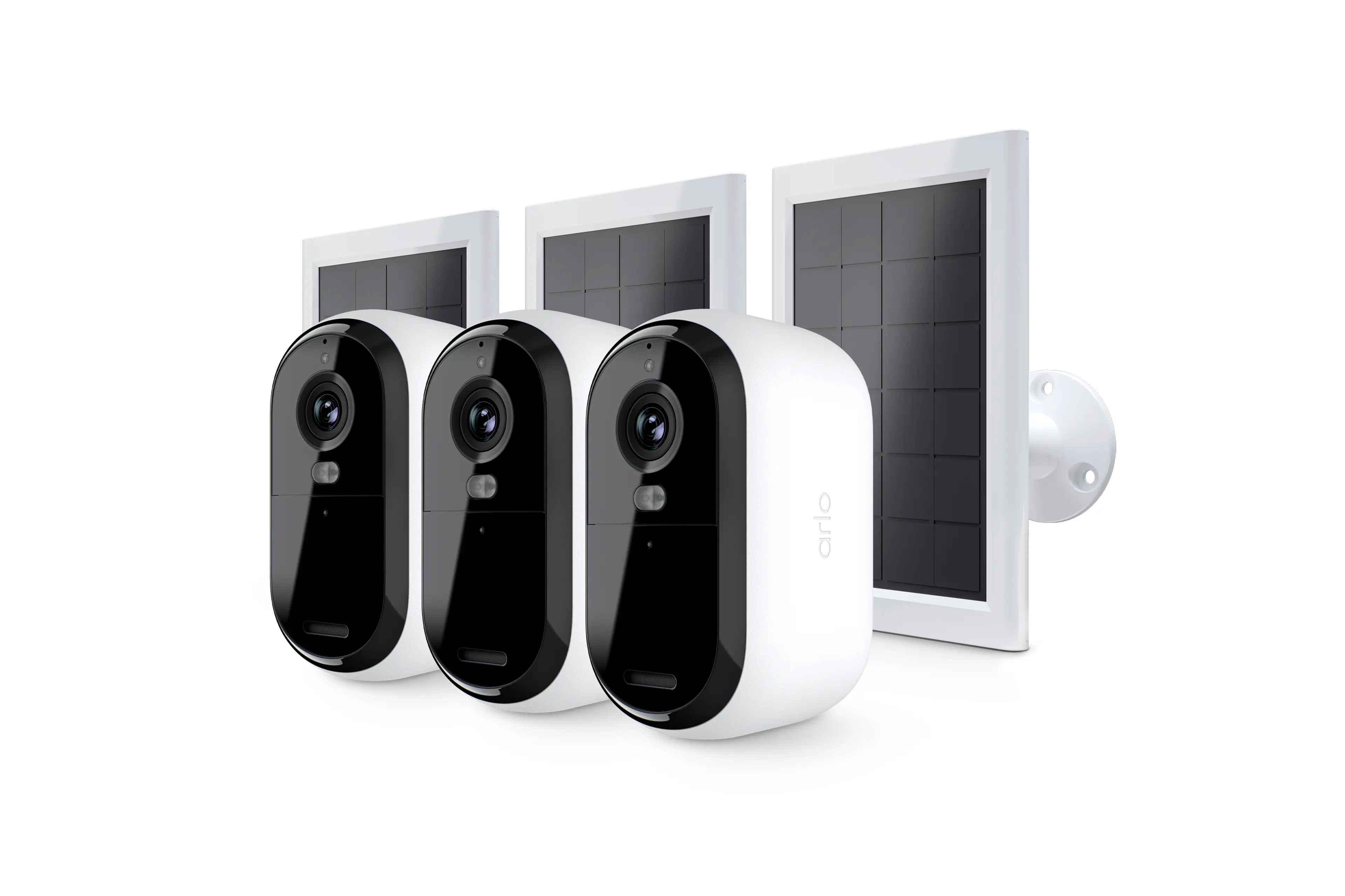 Arlo Essential (Gen.2) Bundle 2K Outdoor Security Camera - 3 Camera Kit + 3 Essential Solar Panel Charger - White