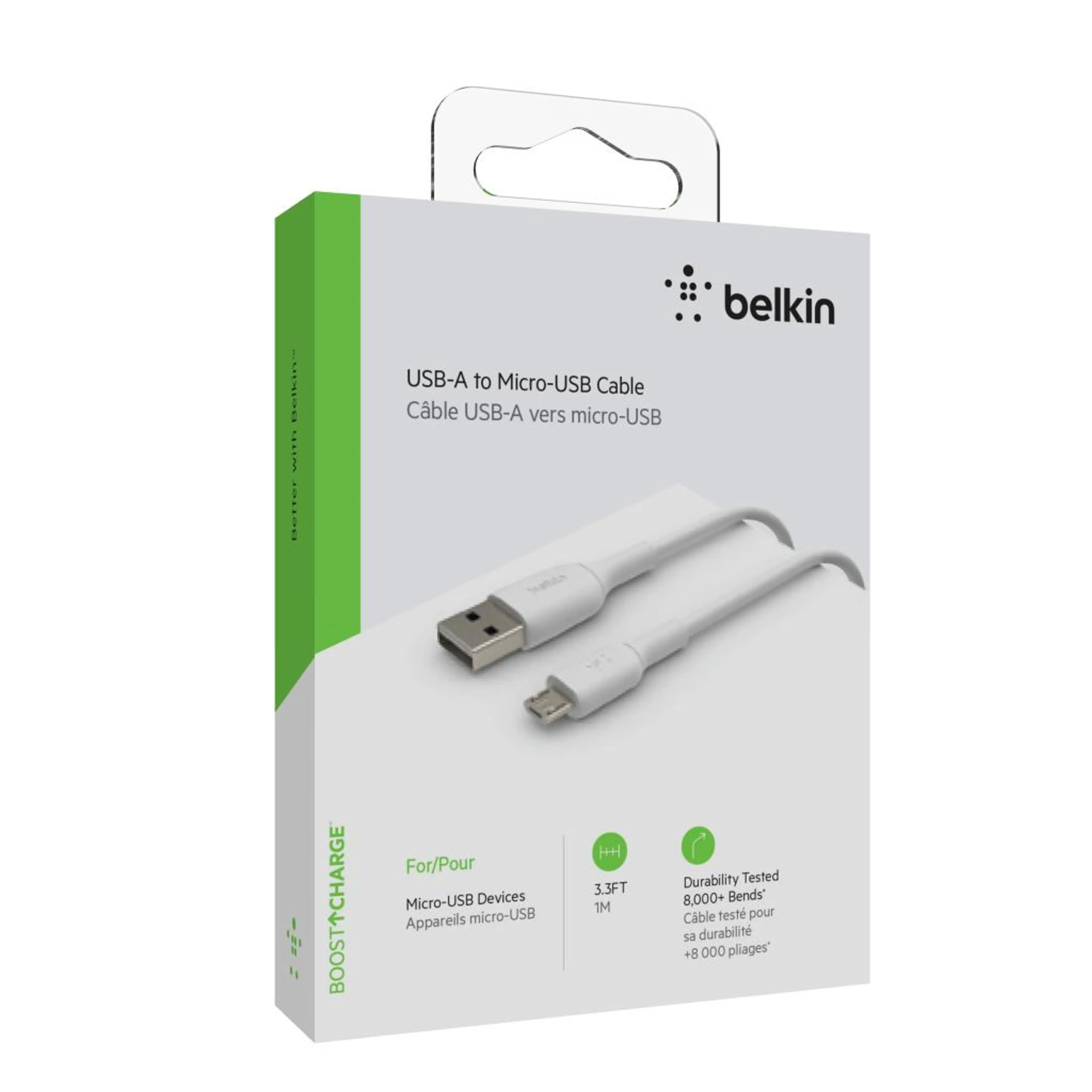 Belkin BOOST CHARGE Micro-USB to USB-A Cable; PVC - 1M - White