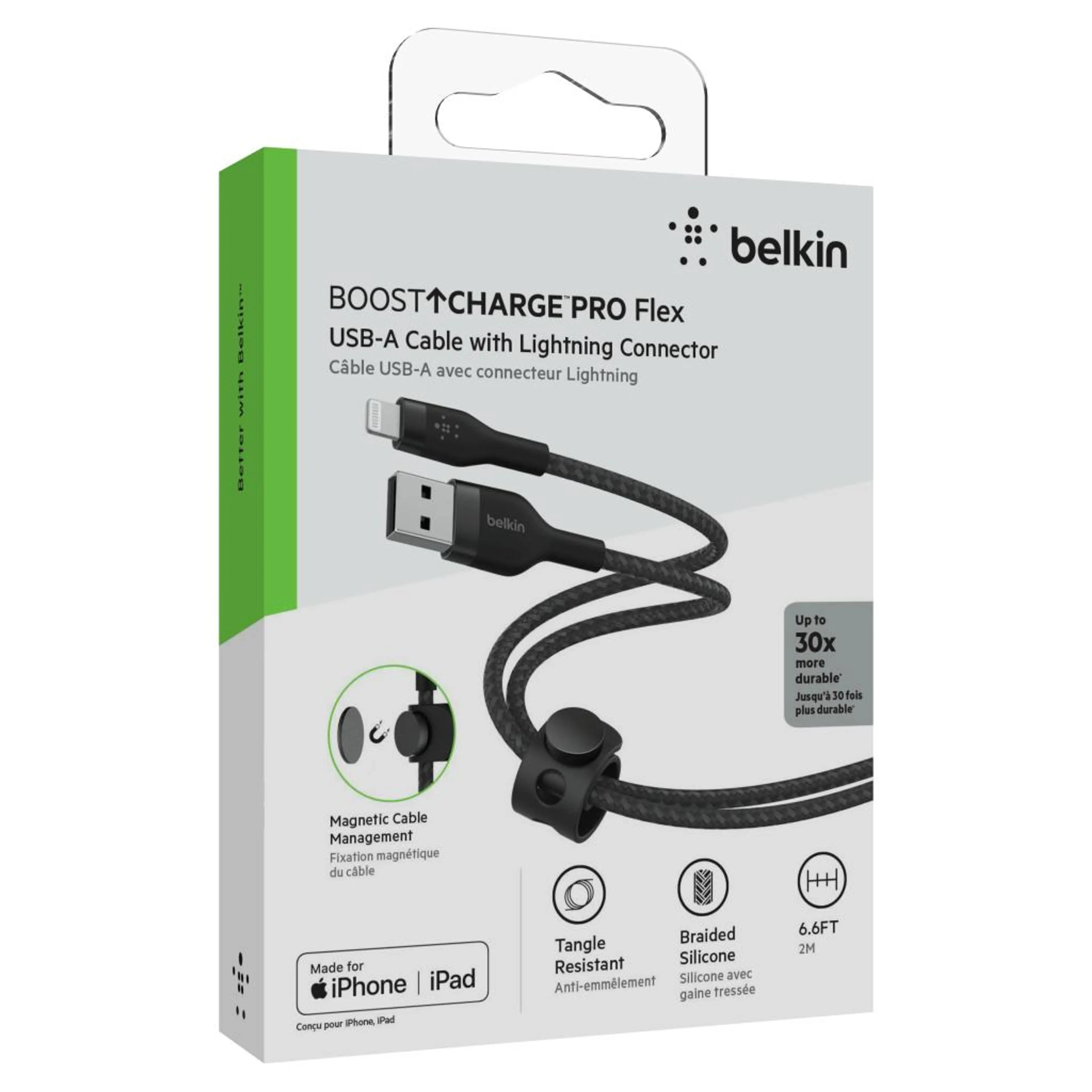 Belkin BOOST CHARGE PRO Flex USB-A to LTG; Braided Silicone Cable - 2M - Black