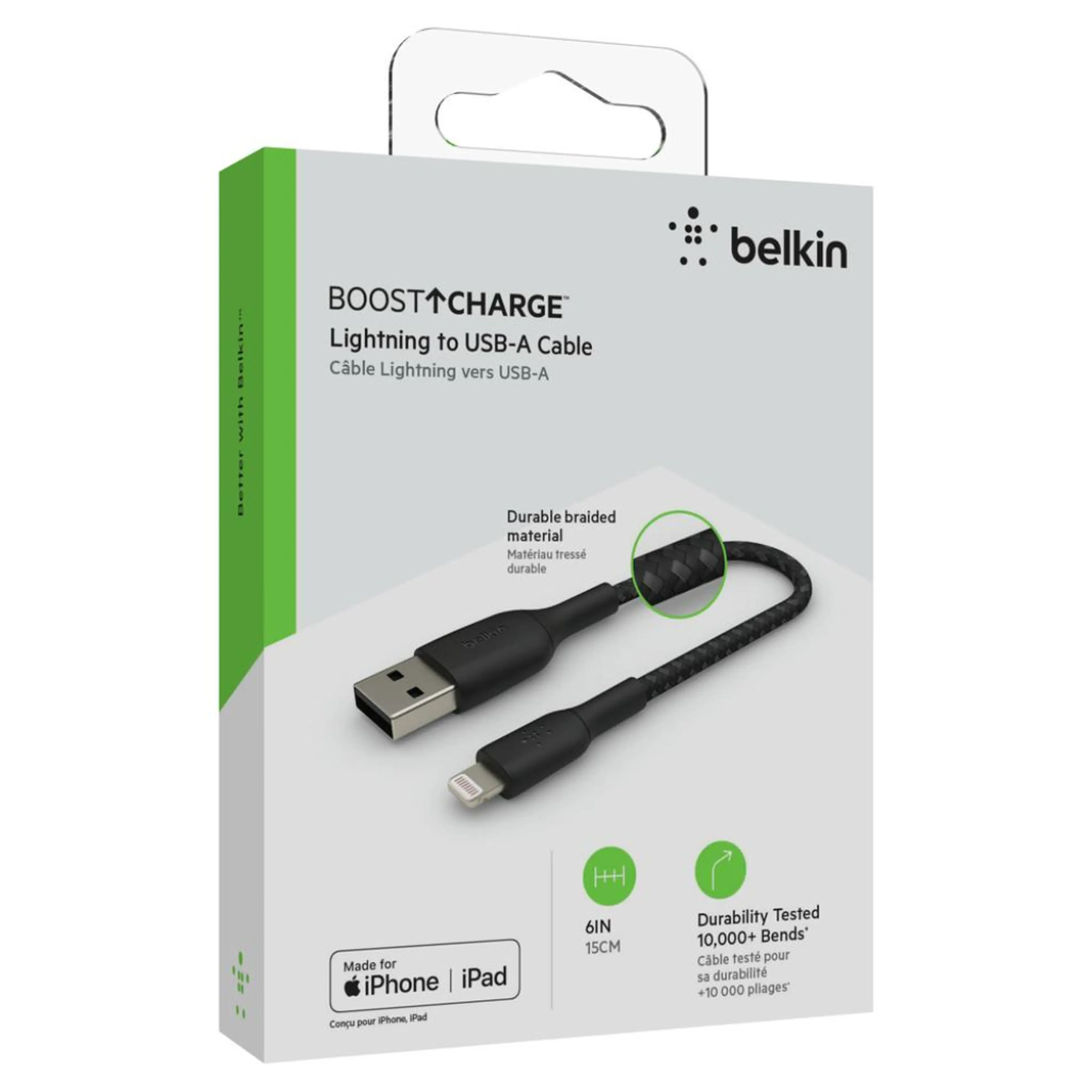 Belkin BOOST CHARGE USB-A to Lightning Cable; Braided - 0;15M - Black
