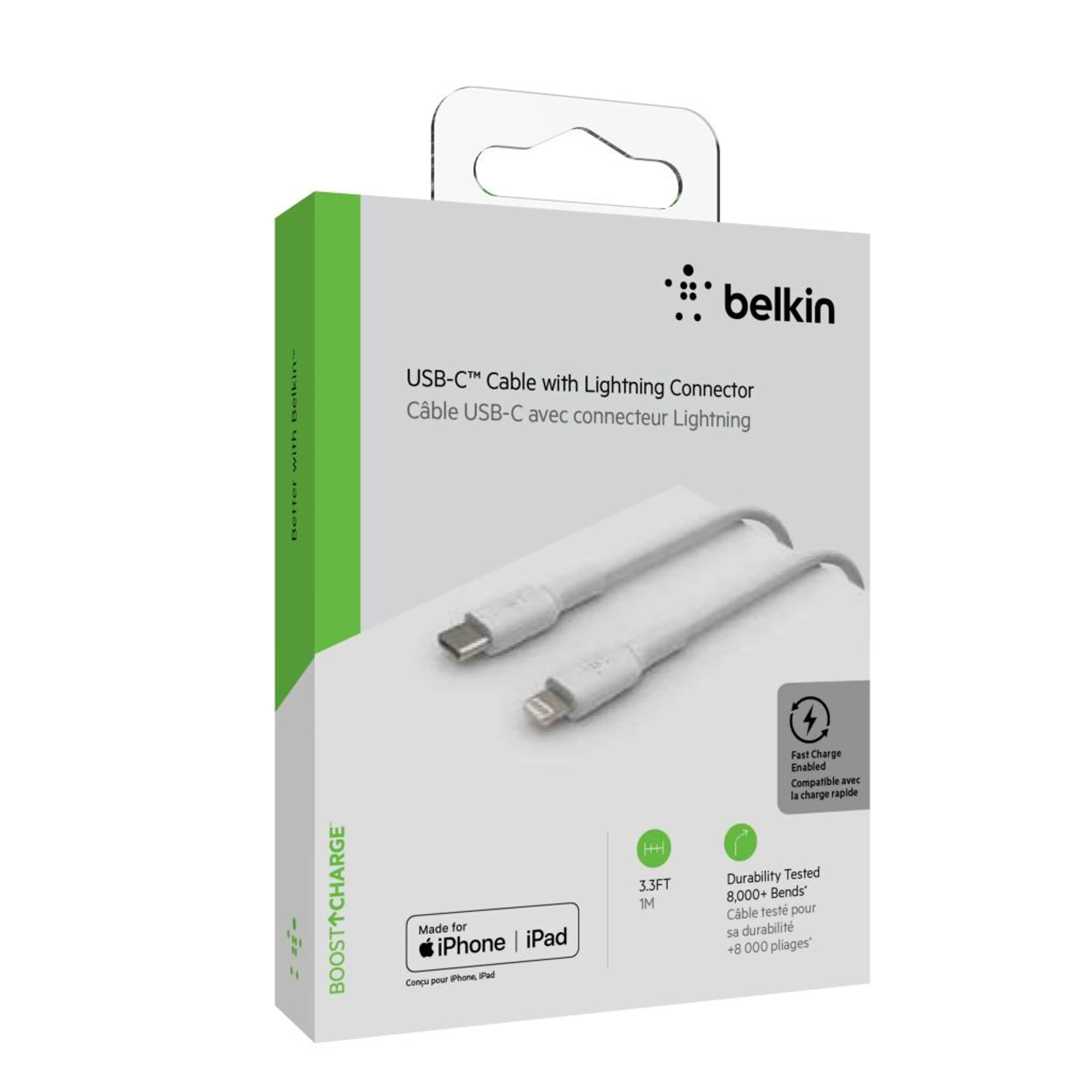 Belkin BOOST CHARGE USB-C to Lightning Cable; PVC - 1M - White