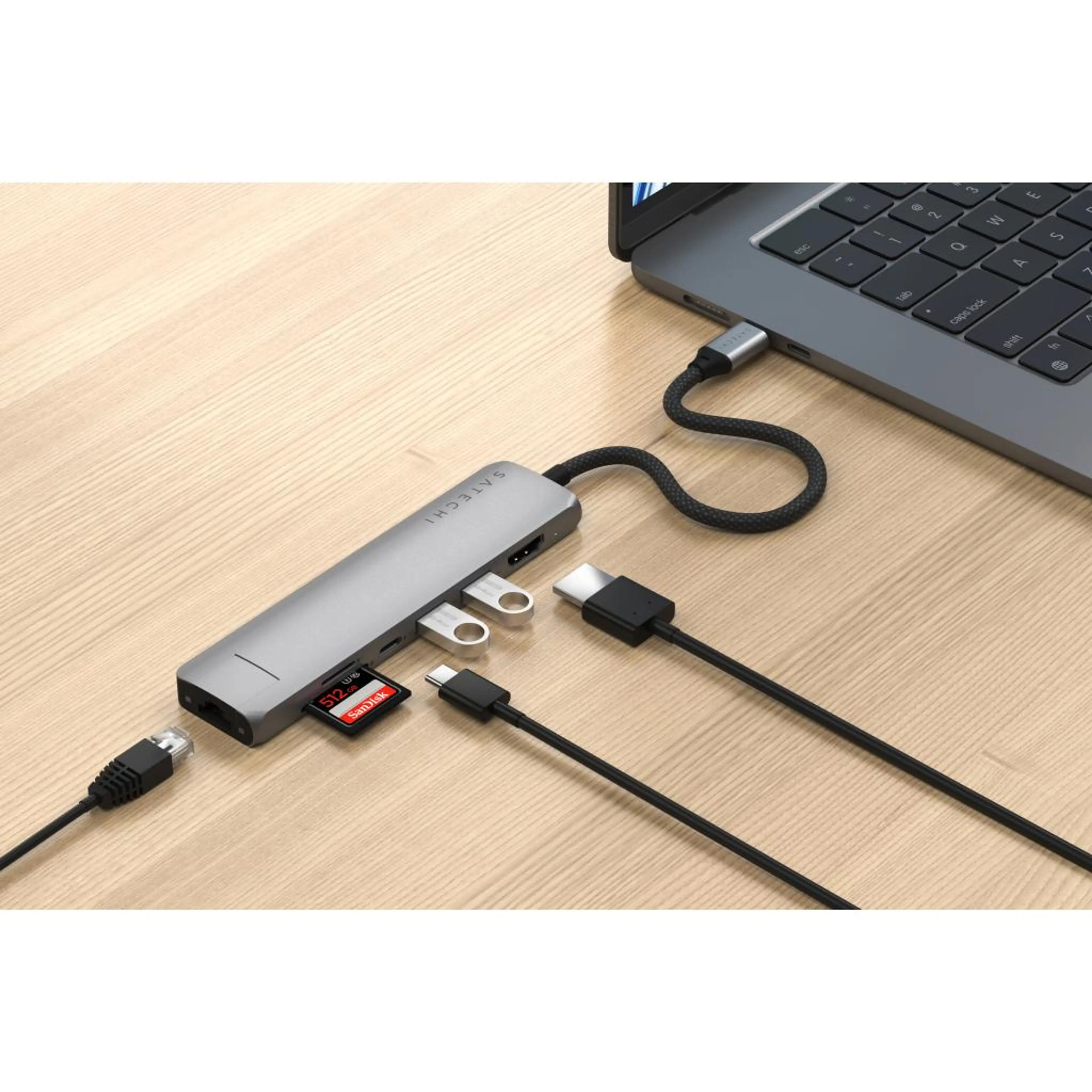 Satechi 7-in-1 USB-C Slim Multiport Adapter with Ethernet - Space Grey