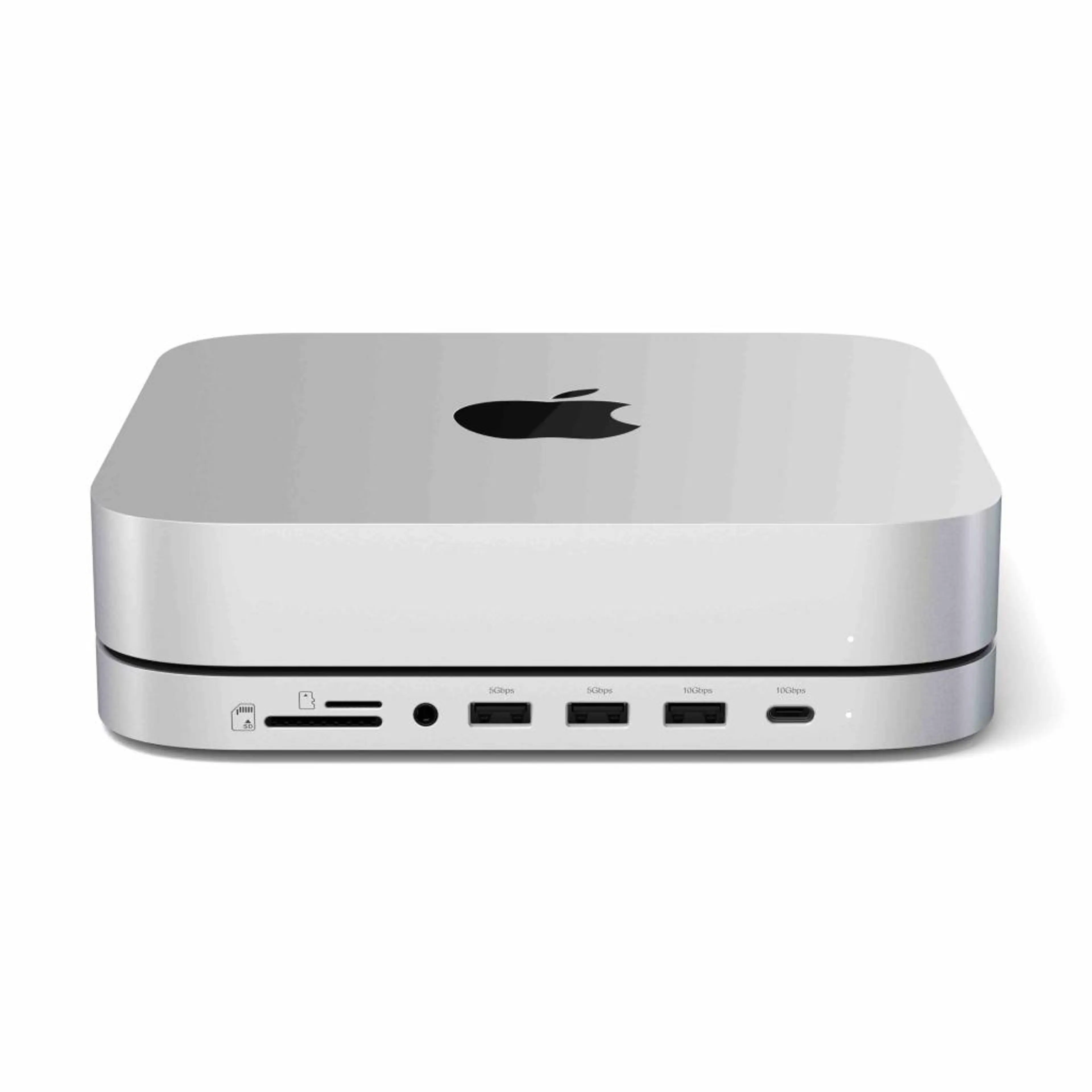 Satechi Stand & Hub For Mac Mini / Studio (1x USB-C 3.2; 1xUSB-A 3.2; 2x USB-A 3.0; 3.5mm Audio;1x Micro/SD; 1x NVMe/M.2 SATA SSD Enclosure Drive not included) - Silver