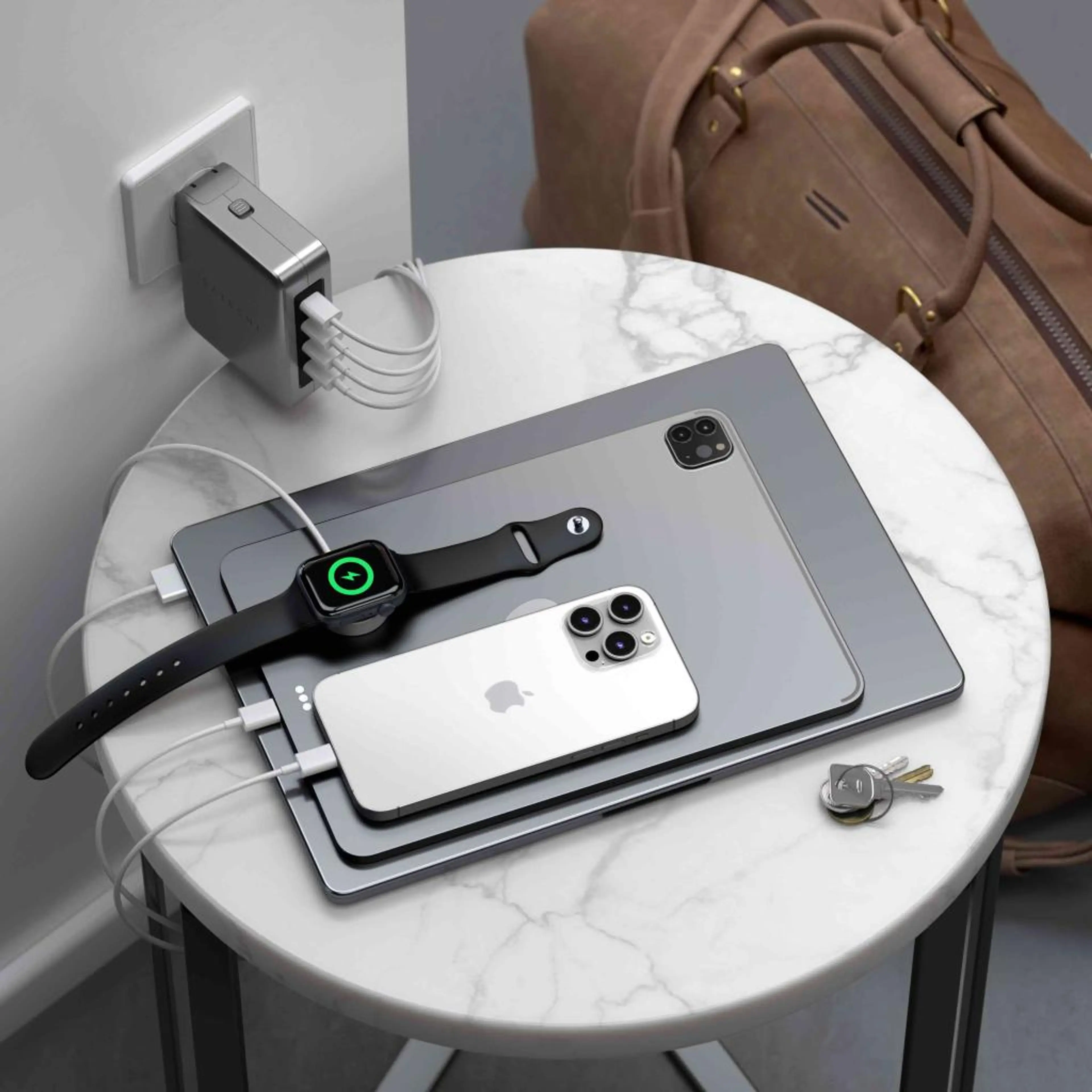 Satechi Travel Chrager 145W USB-C 4-Port (4x USB-C PD; UK-EU-AU-US adapte & mesh bag inc.) - Space Grey