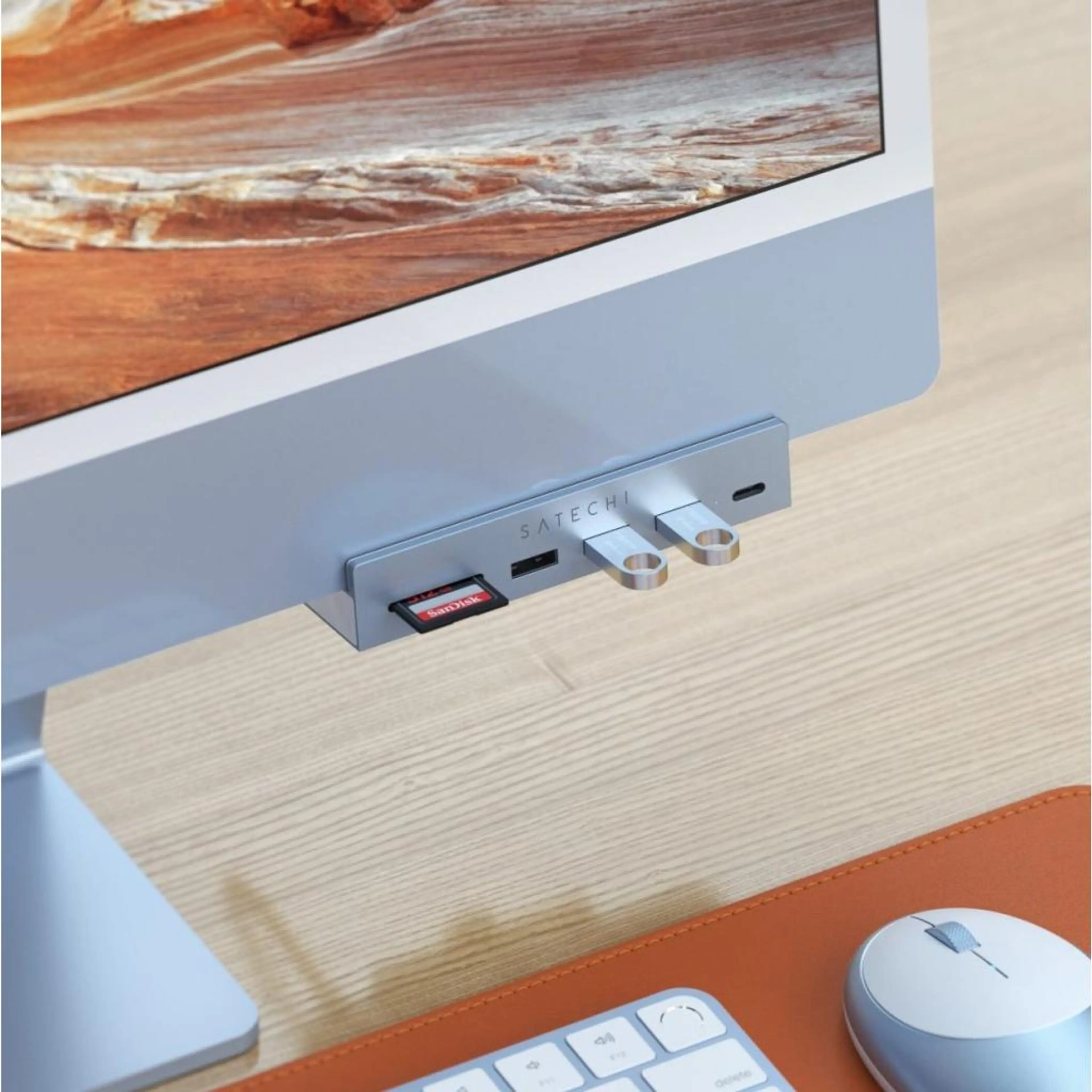 Satechi USB-C Clamp Hub iMac 24inch (2021) / (1x USB-C up to 5 Gbps;3x USB-A 3.0 up to 5 Gbps; inc. Apple S.Drive Micro/SD) - Blue