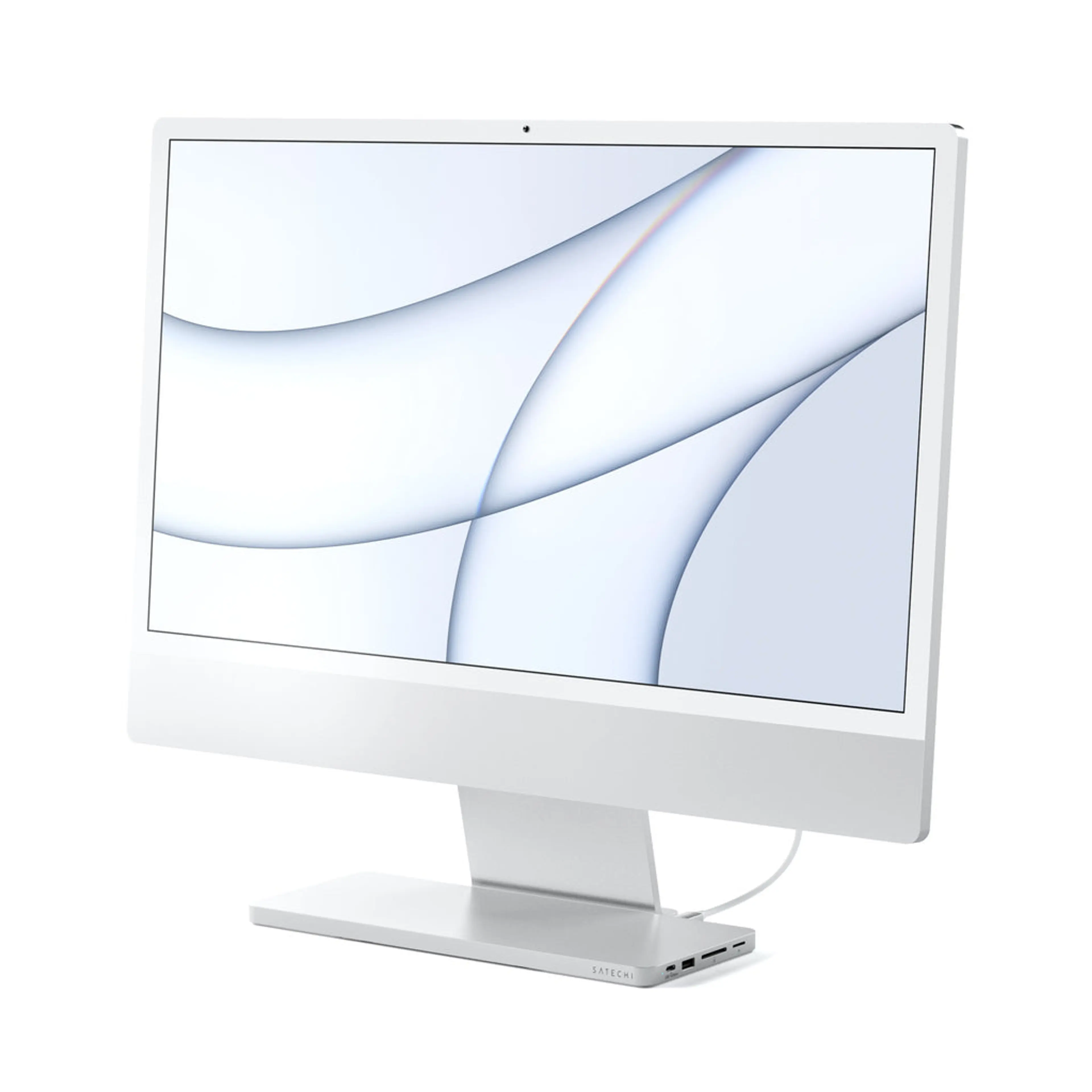 Satechi USB-C Slim Dock 24" IMAC (1xType-C Upstream Port,2x USB 2.0,1xMicro SD,1xSD Card,1xUSB-A,1x M.2 SSD slot, 1xUSB-C) colour match cable inc. - Silver