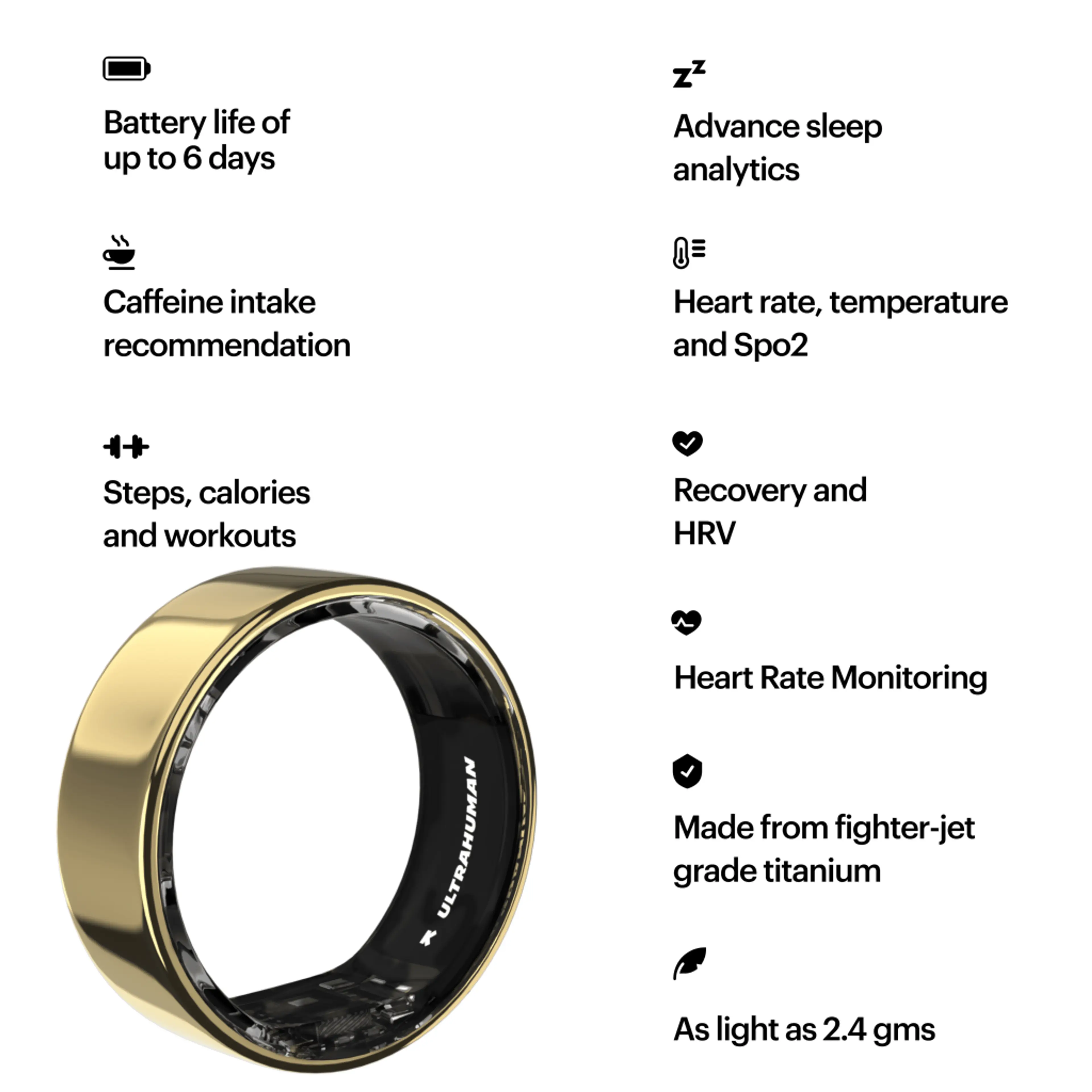 Ultrahuman Ring Air - Smart Ring; Charger; USB Cable / Size-12- Air_Gold