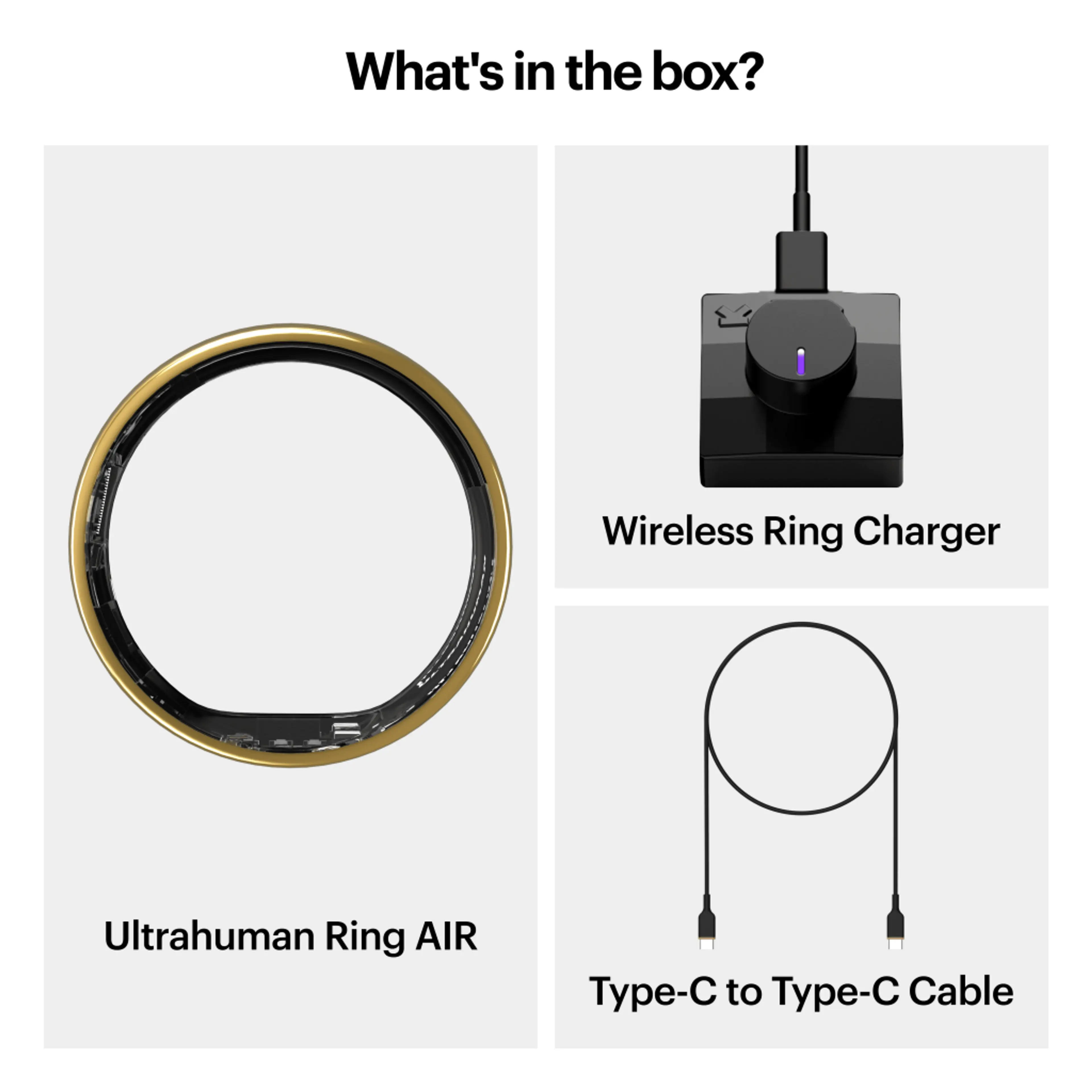 Ultrahuman Ring Air - Smart Ring; Charger; USB Cable / Size-13- Air_Gold