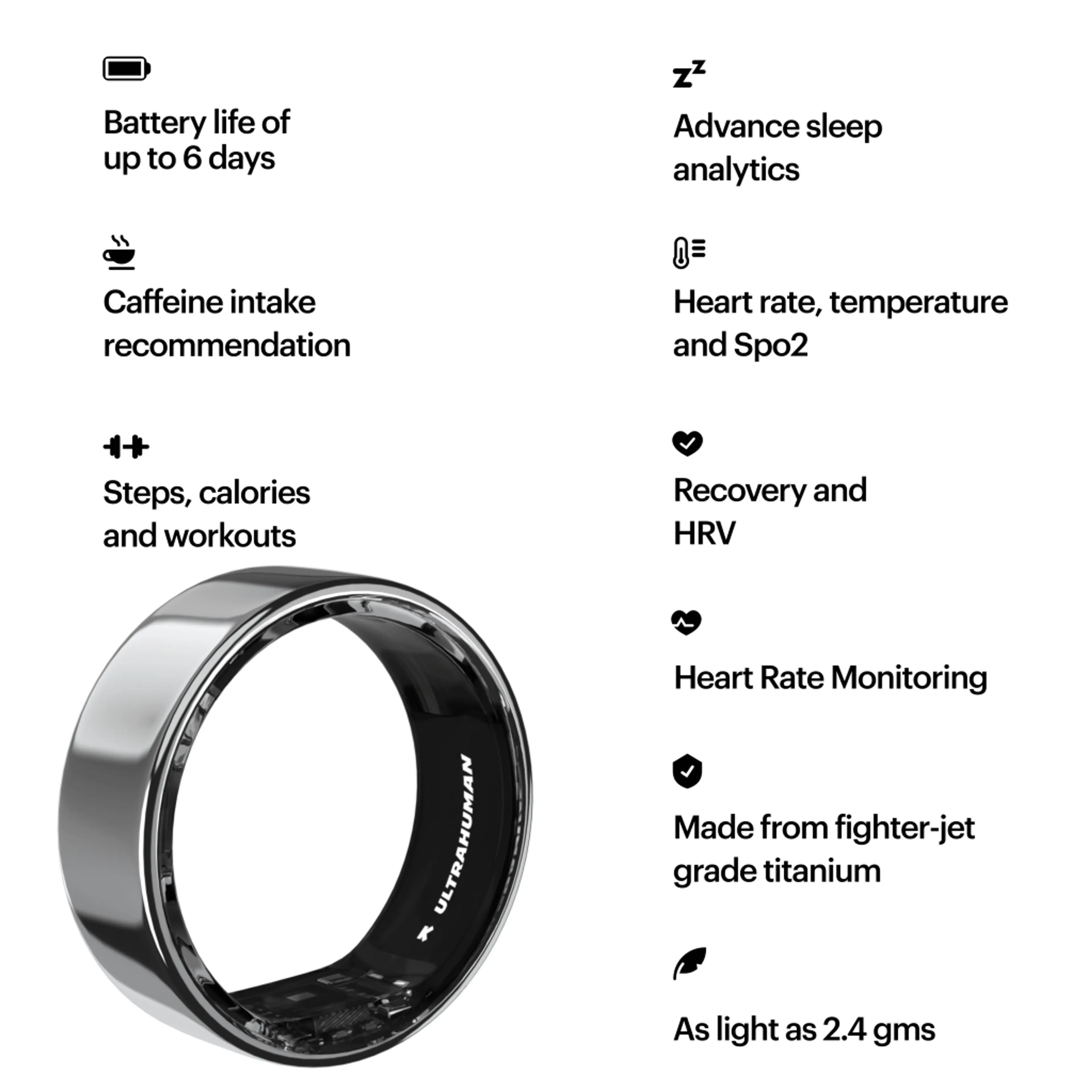 Ultrahuman Ring Air - Smart Ring; Charger; USB Cable / Size-14- Air_Silver